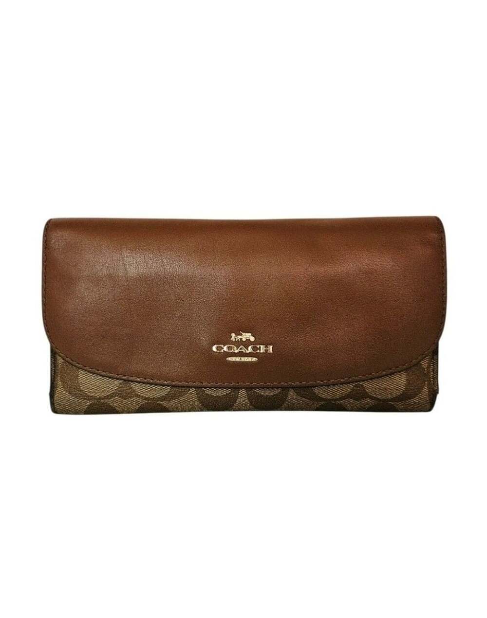Coach Signature PVC and Leather Checkbook Wallet Brown